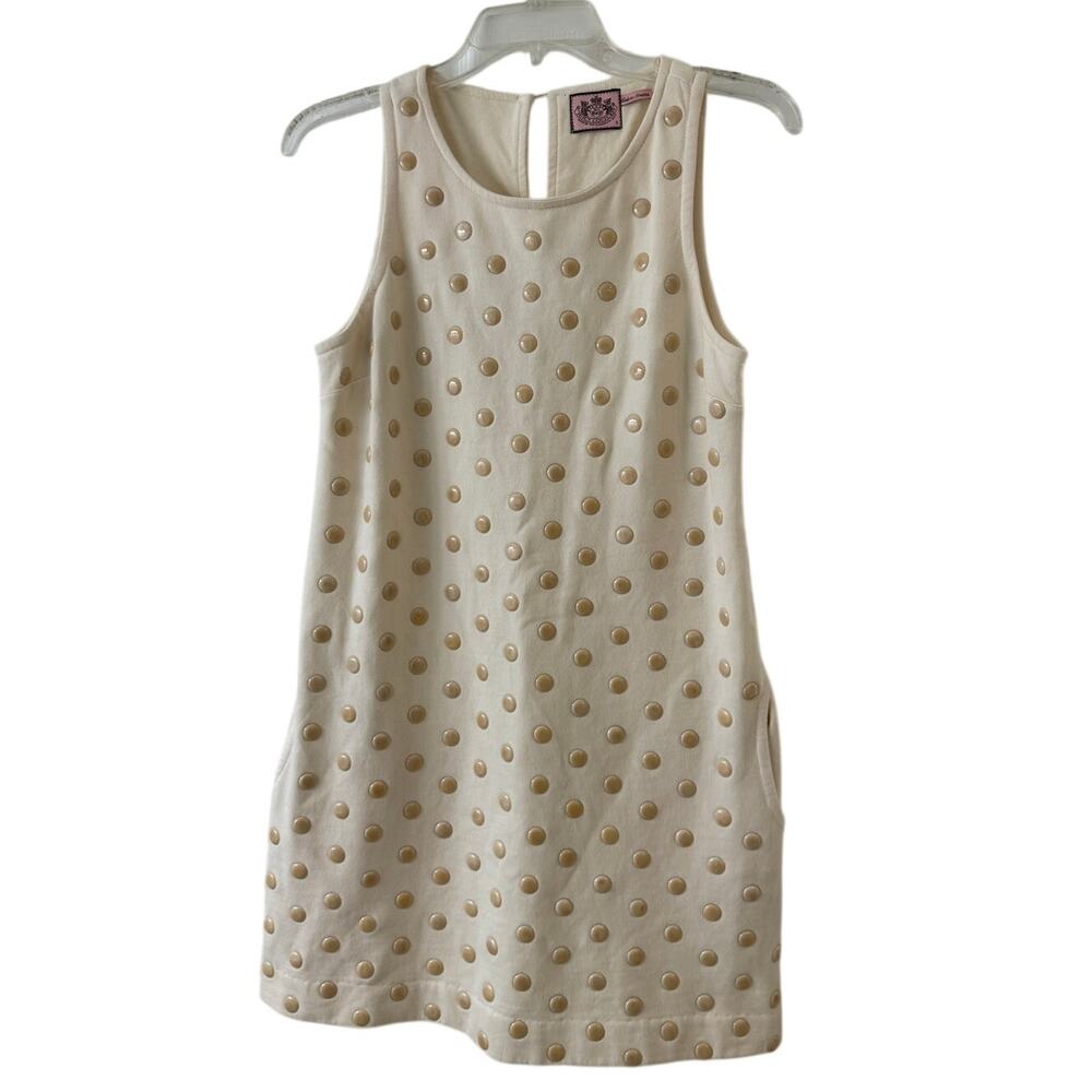 Vintage Y2K Juicy Couture Sleeveless Cream Raised Button Dot Dress Women's Small